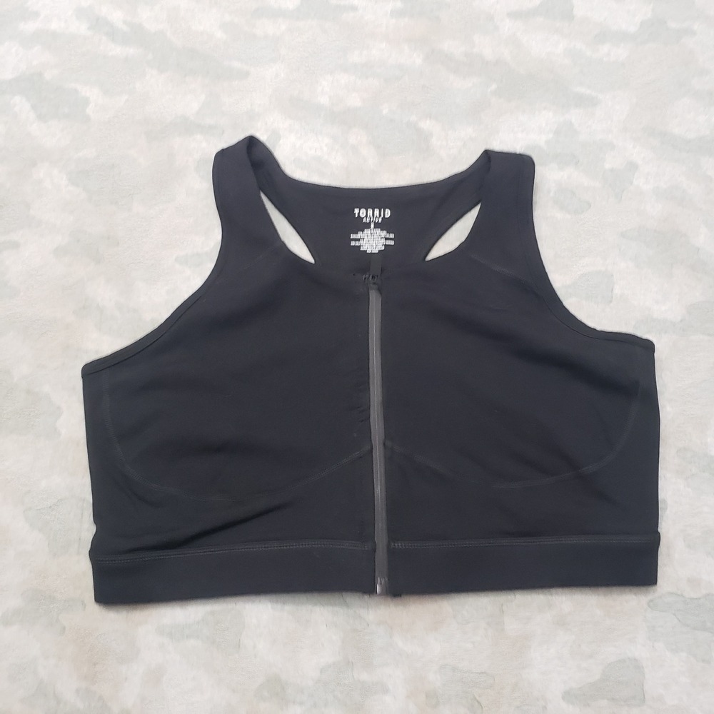 Torrid Sports Bra Womens 2 Black Zip Front Racerback Running Gym Outdoors Sports